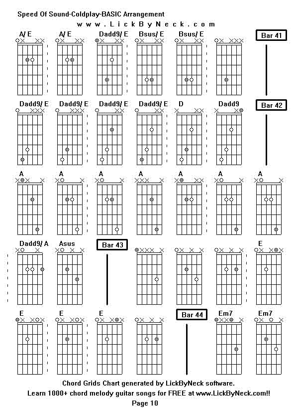 Chord Grids Chart of chord melody fingerstyle guitar song-Speed Of Sound-Coldplay-BASIC Arrangement,generated by LickByNeck software.